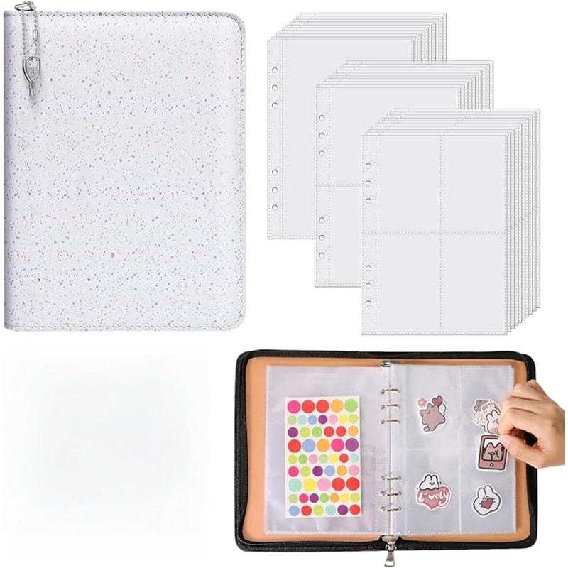 PU Leather Sticker Book Sticker Storage Binder Album With Pockets 4