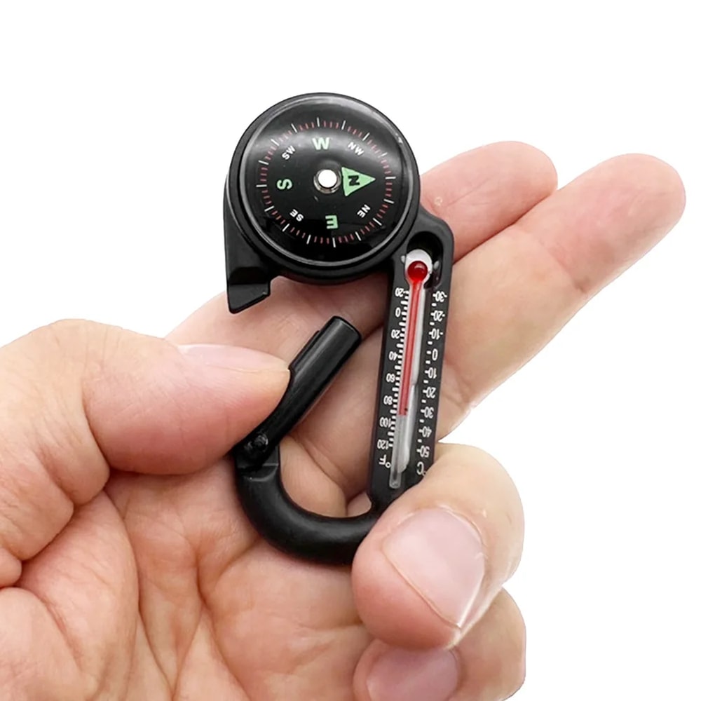 Carabiner Compass Keychain With Thermometer Compact Outdoor Camping Navigation Tool 2