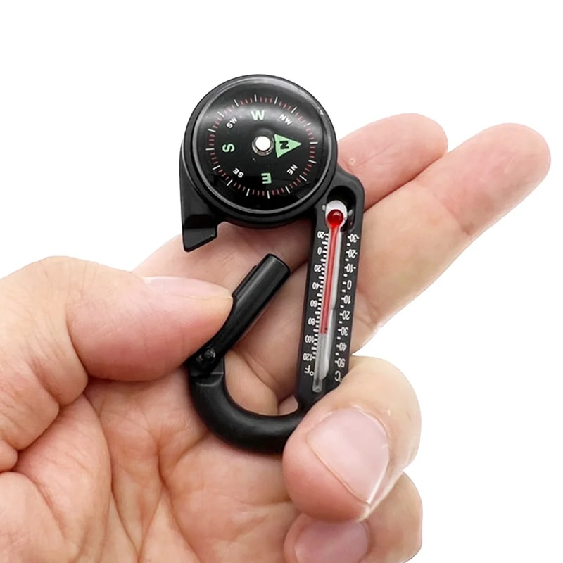 Carabiner Compass Keychain With Thermometer Compact Outdoor Camping Navigation Tool 2