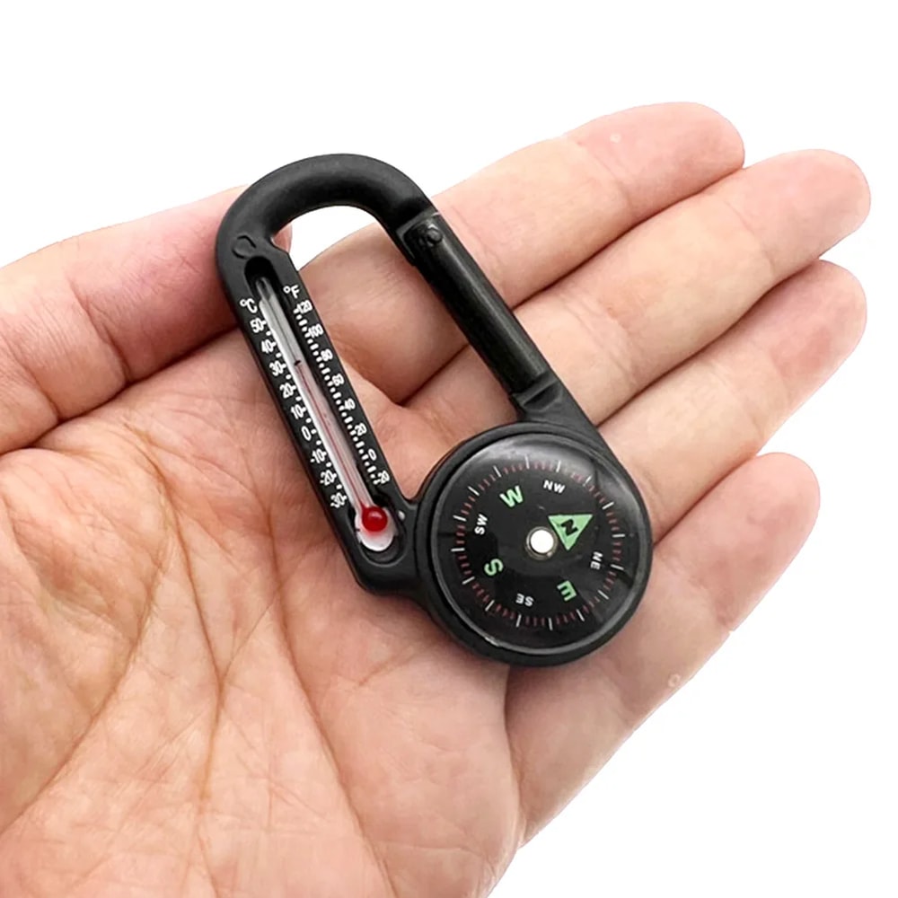 Carabiner Compass Keychain With Thermometer Compact Outdoor Camping Navigation Tool 3