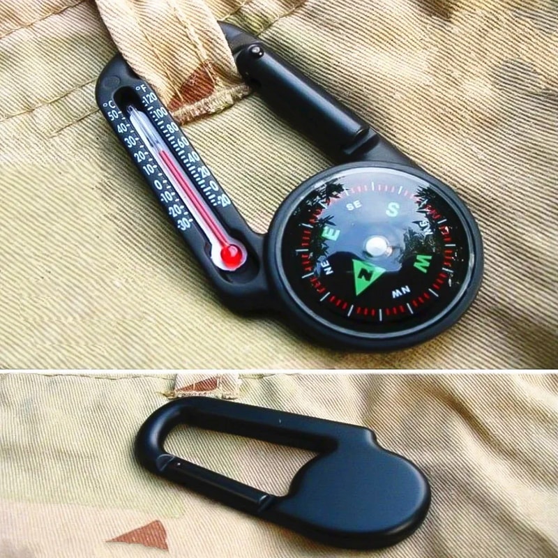 Carabiner Compass Keychain With Thermometer Compact Outdoor Camping Navigation Tool 5