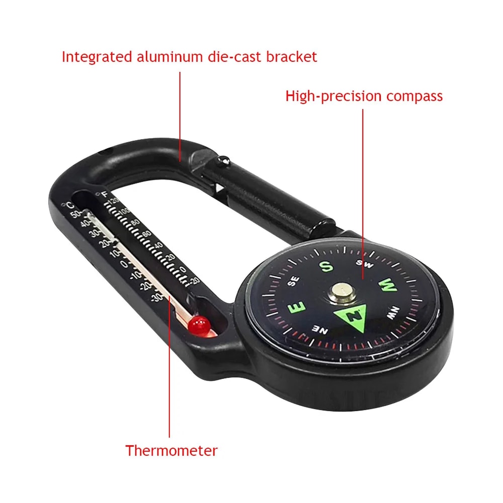 Carabiner Compass Keychain With Thermometer Compact Outdoor Camping Navigation Tool 4