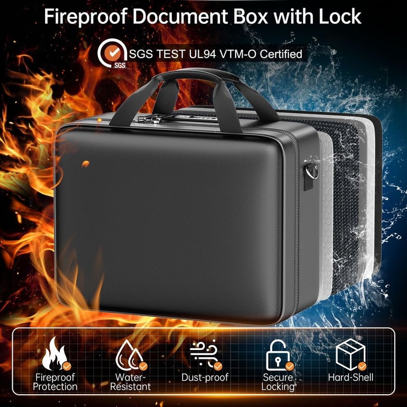 Fireproof Document Box With Lock Water Resistant Portable Safe Organizer 2