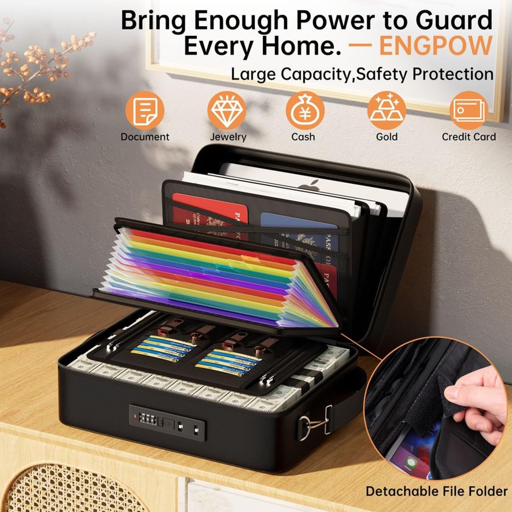 Fireproof Document Box With Lock Water Resistant Portable Safe Organizer 1