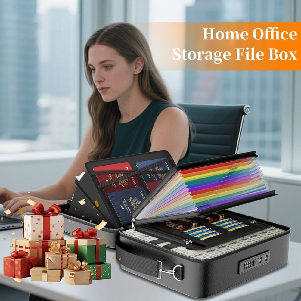 Fireproof Document Box With Lock Water Resistant Portable Safe Organizer 5