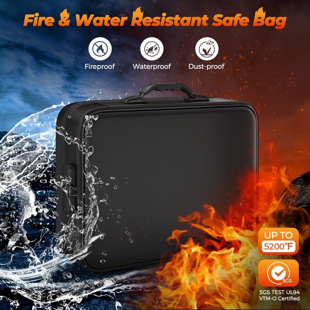 Expandable Fireproof Document Box with Lock Heat Insulated, Waterproof Storage Organizer