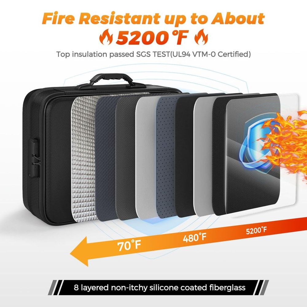 Expandable Fireproof Document Box with Lock Heat Insulated, Waterproof Storage Organizer