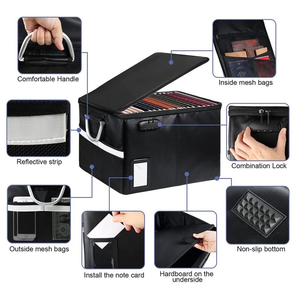 Document Box with Lock Waterproof File Organizer Safe Storage Case