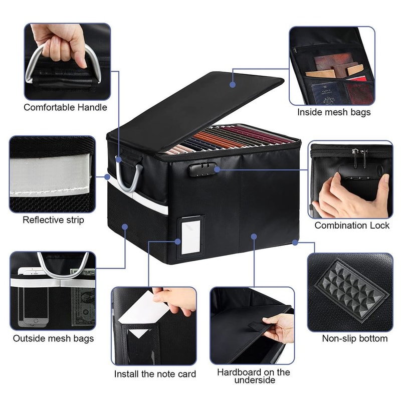 Document Box with Lock Waterproof File Organizer Safe Storage Case
