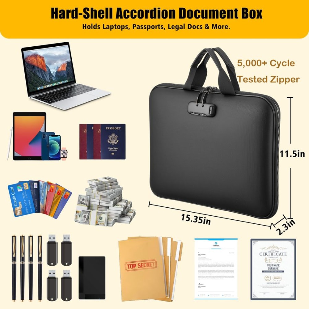Fireproof Document Box With Lock Waterproof Hard Case Organizer For Legal Files Valuables Laptop 4