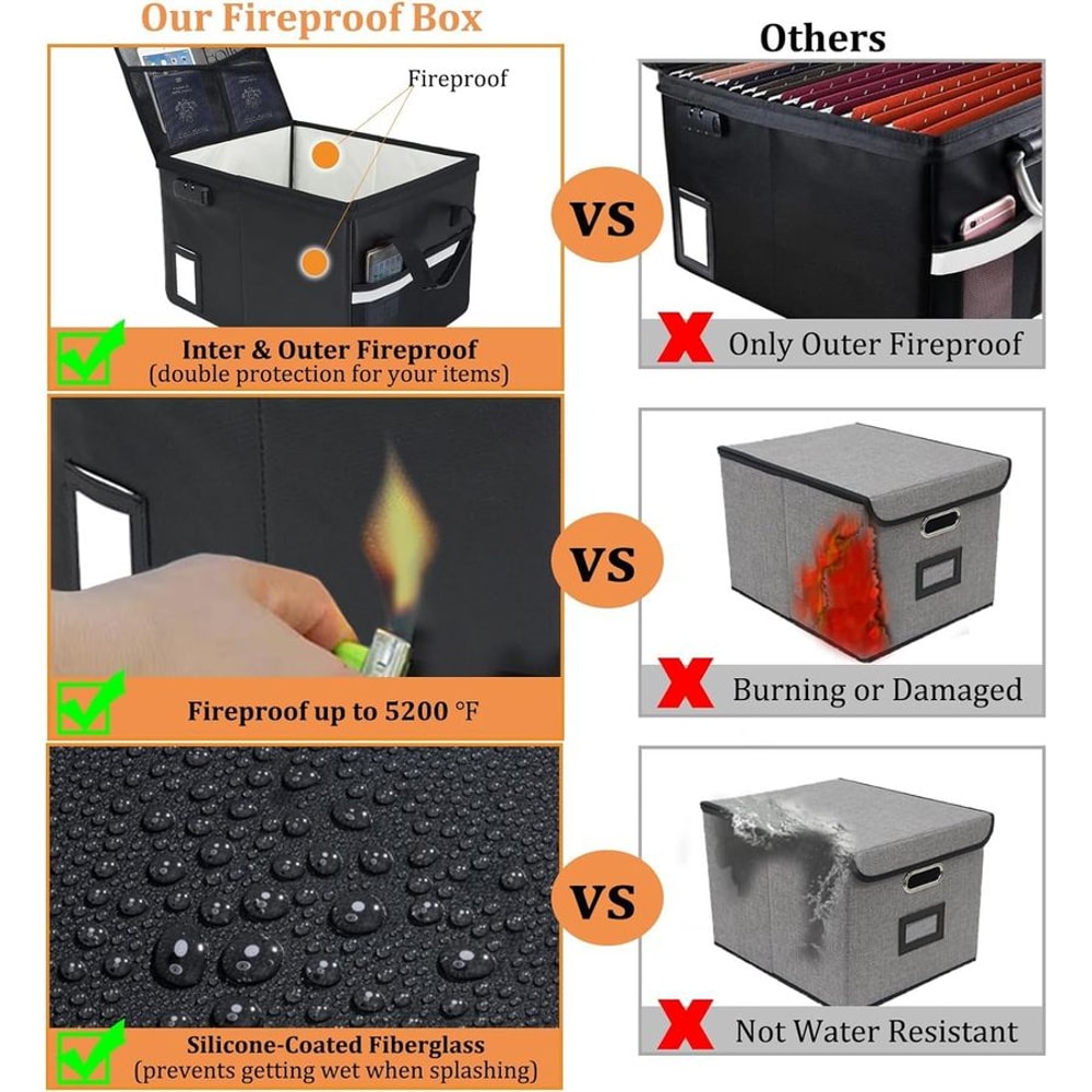 Document & Storage Box with Lock Large fireproof storage box for Files & Valuables