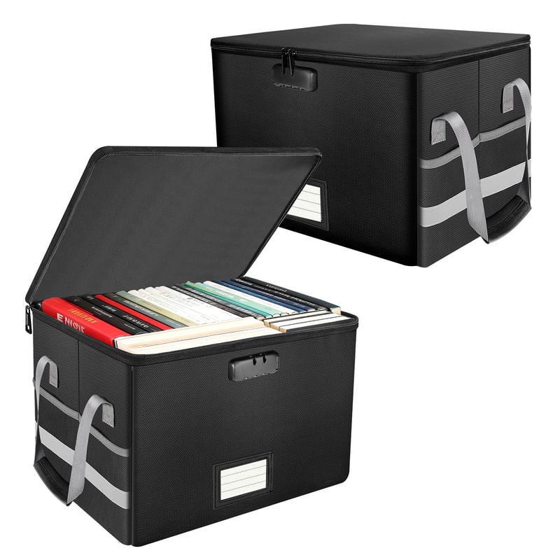 Fireproof Document Box Foldable Storage Box With Lockable Security 0