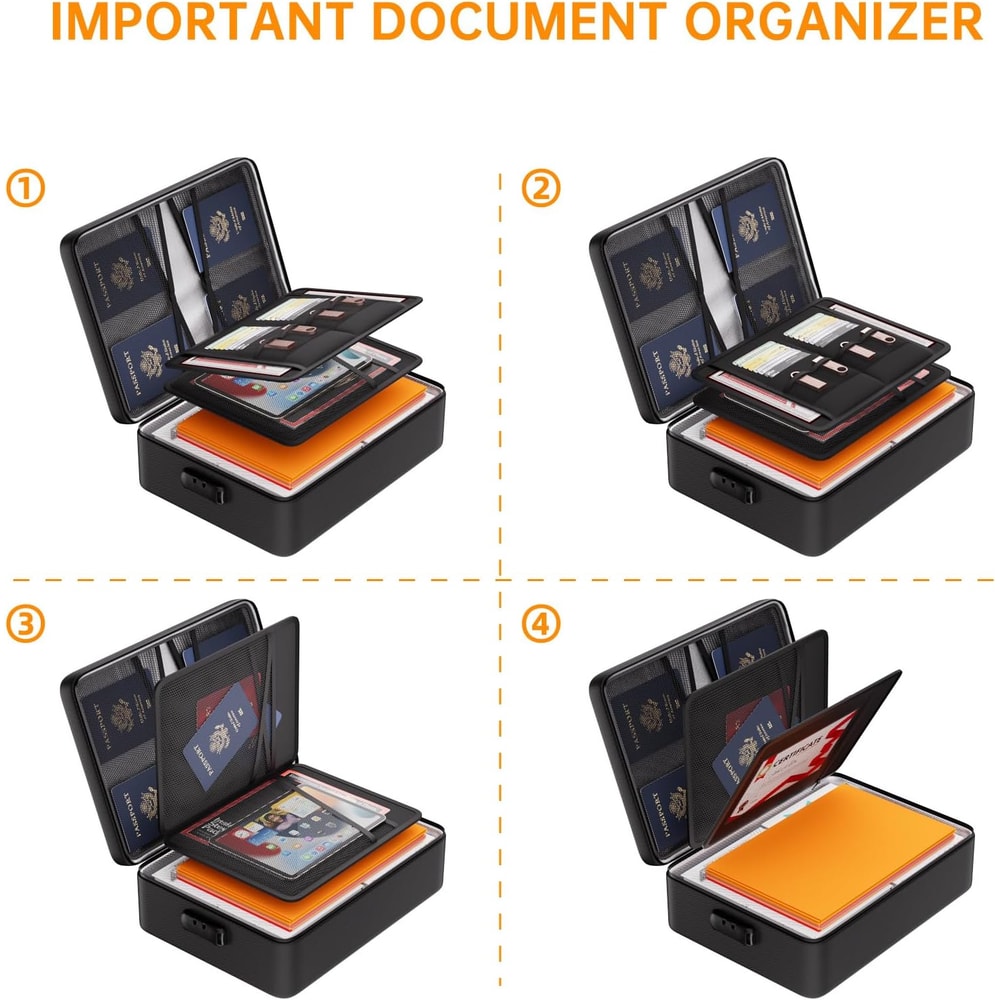Premium Document Box With Lock Layer Waterproof Storage Case Portable Secure 8