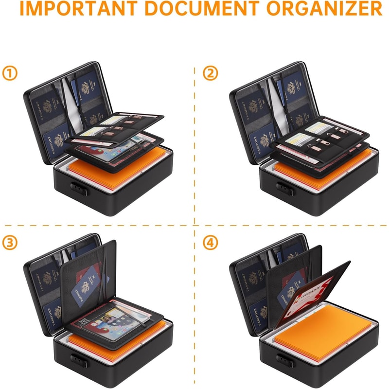 Premium Document Box With Lock Layer Waterproof Storage Case Portable Secure 8