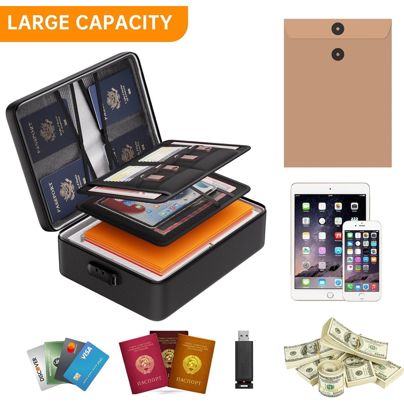 Premium Document Box With Lock Layer Waterproof Storage Case Portable Secure 10