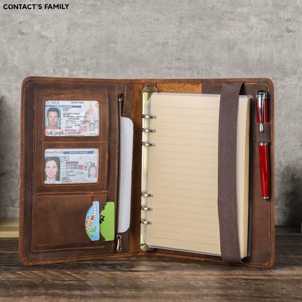 Luxury Retro Leather Notebook Portfolio With Ring Binder IPad Holder 3