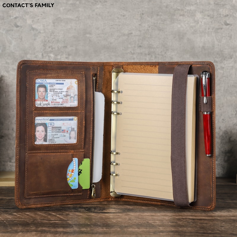 Luxury Retro Leather Notebook Portfolio With Ring Binder IPad Holder 3