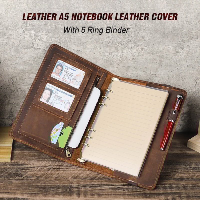 Luxury Retro Leather Notebook Portfolio With Ring Binder IPad Holder 4
