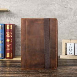luxury retro leather notebook portfolio with ring binder & ipad holder