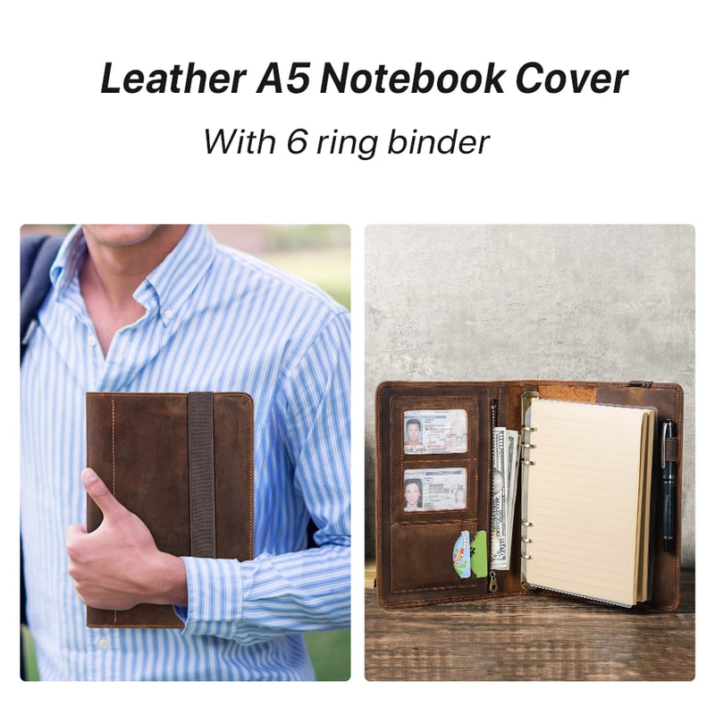 Luxury Retro Leather Notebook Portfolio With Ring Binder IPad Holder 6