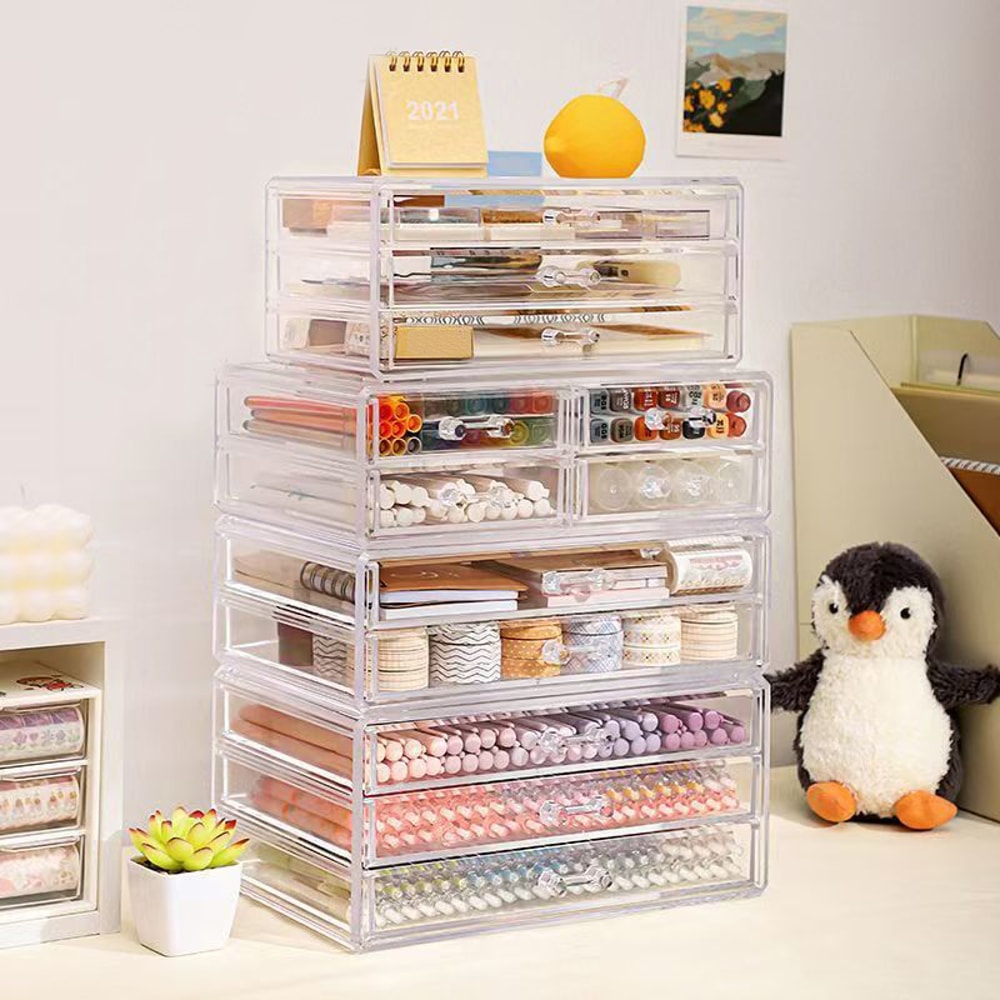 Stackable Clear Desk Organizer Plastic Drawer Organizer For Makeup Office Craft Storage 1