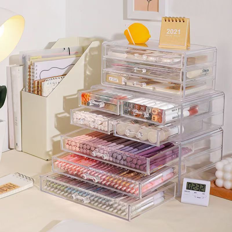 Stackable Clear Desk Organizer Plastic Drawer Organizer For Makeup Office Craft Storage 3