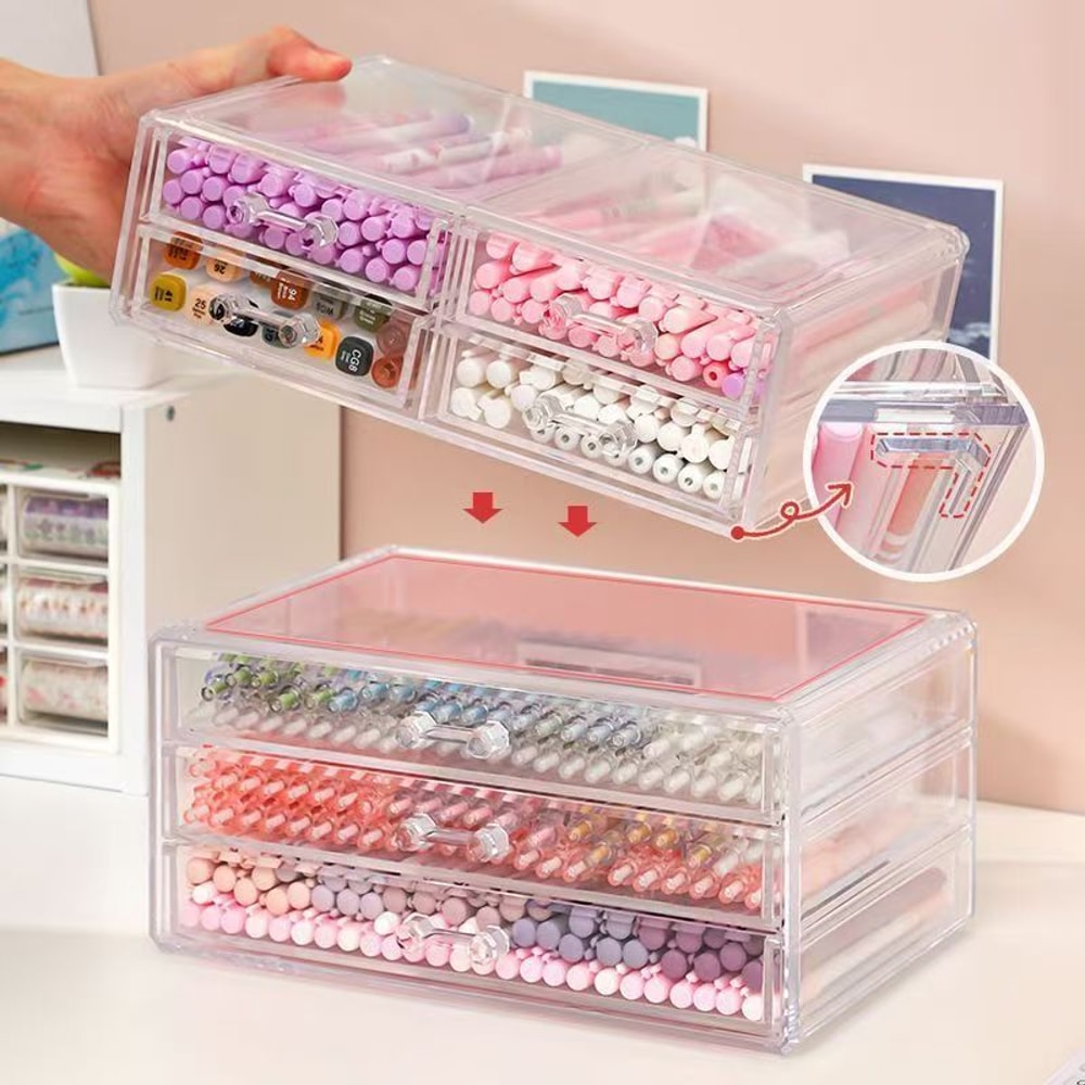 Stackable Clear Desk Organizer Plastic Drawer Organizer For Makeup Office Craft Storage 5
