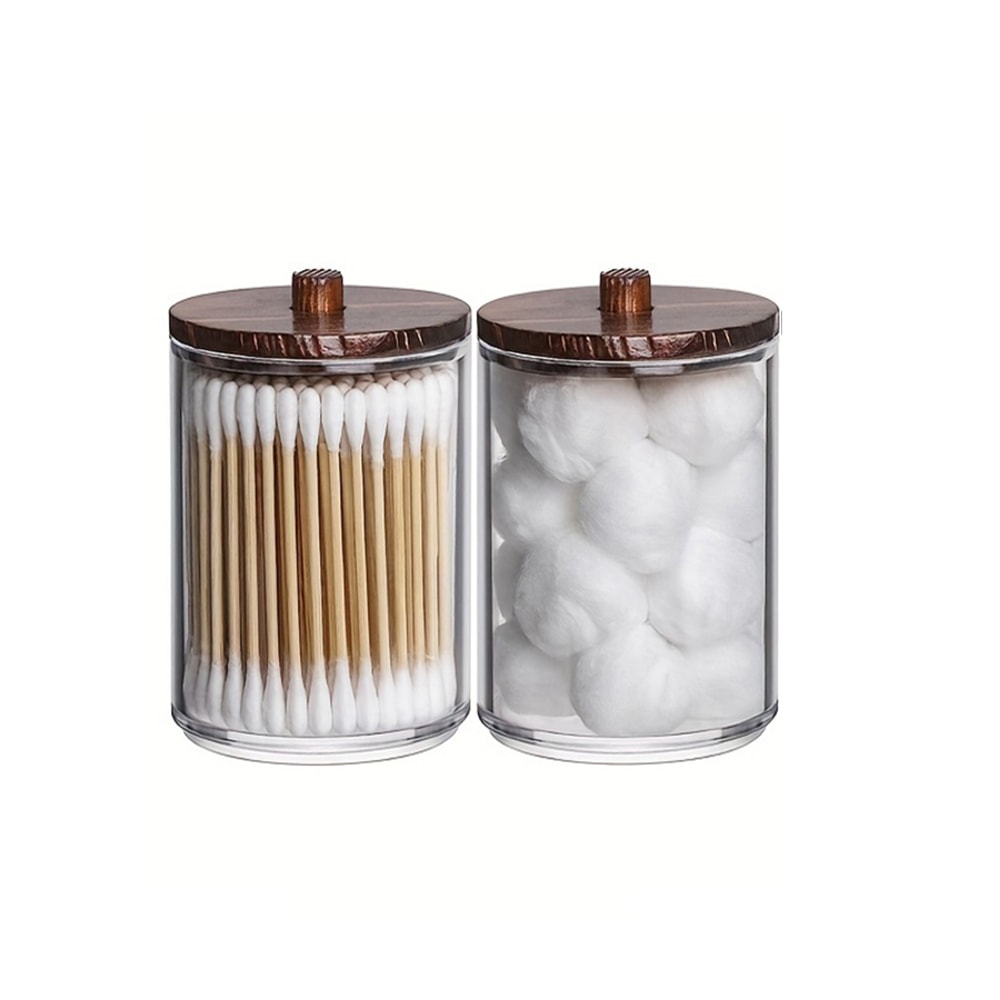 Bathroom Storage Jars Set Clear Plastic Apothecary Jars Qtip Holder Organizer 3