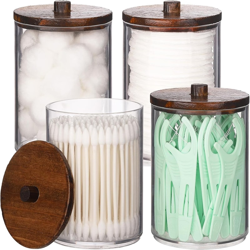 Bathroom Storage Jars Set Clear Plastic Apothecary Jars Qtip Holder Organizer 8