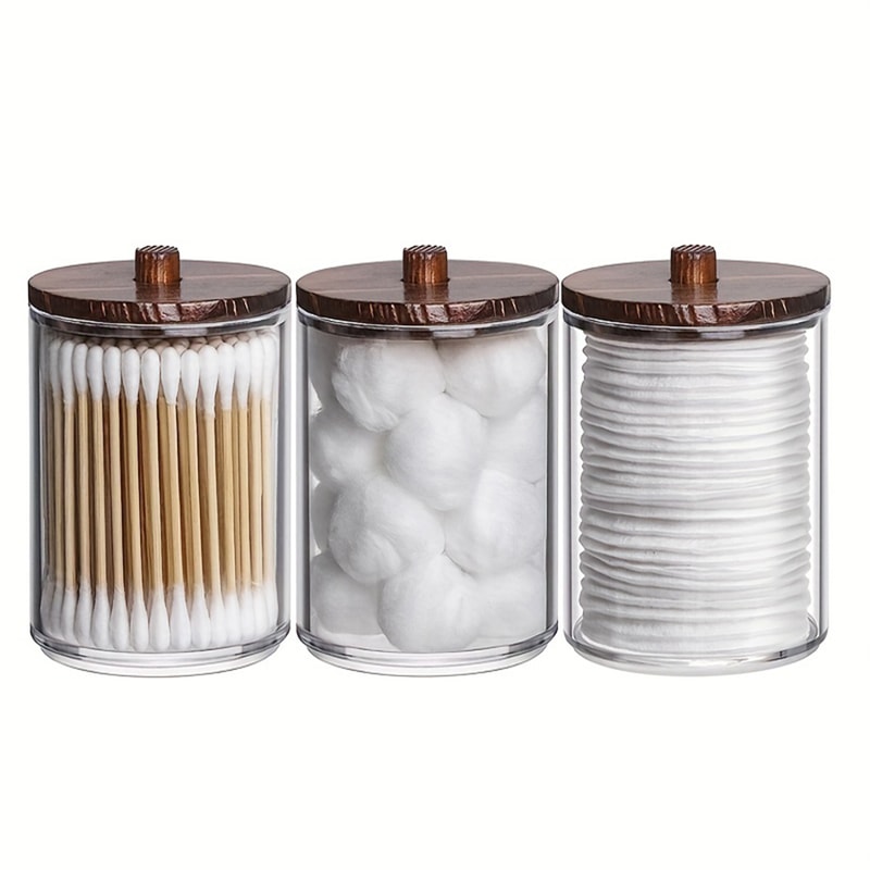 Bathroom Storage Jars Set Clear Plastic Apothecary Jars Qtip Holder Organizer 6