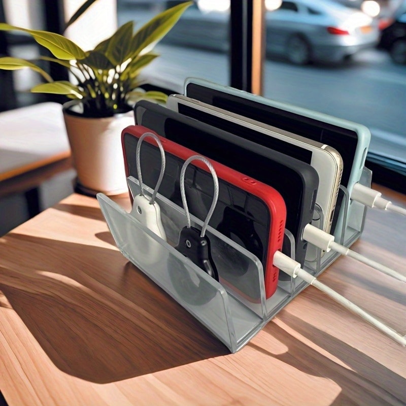 Acrylic Desktop Organizer Vertical File Holder Laptop Stand For Multi Device Storage 0