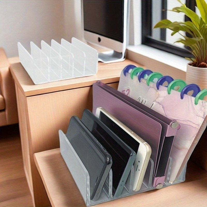 Acrylic Desktop Organizer Vertical File Holder Laptop Stand For Multi Device Storage 1