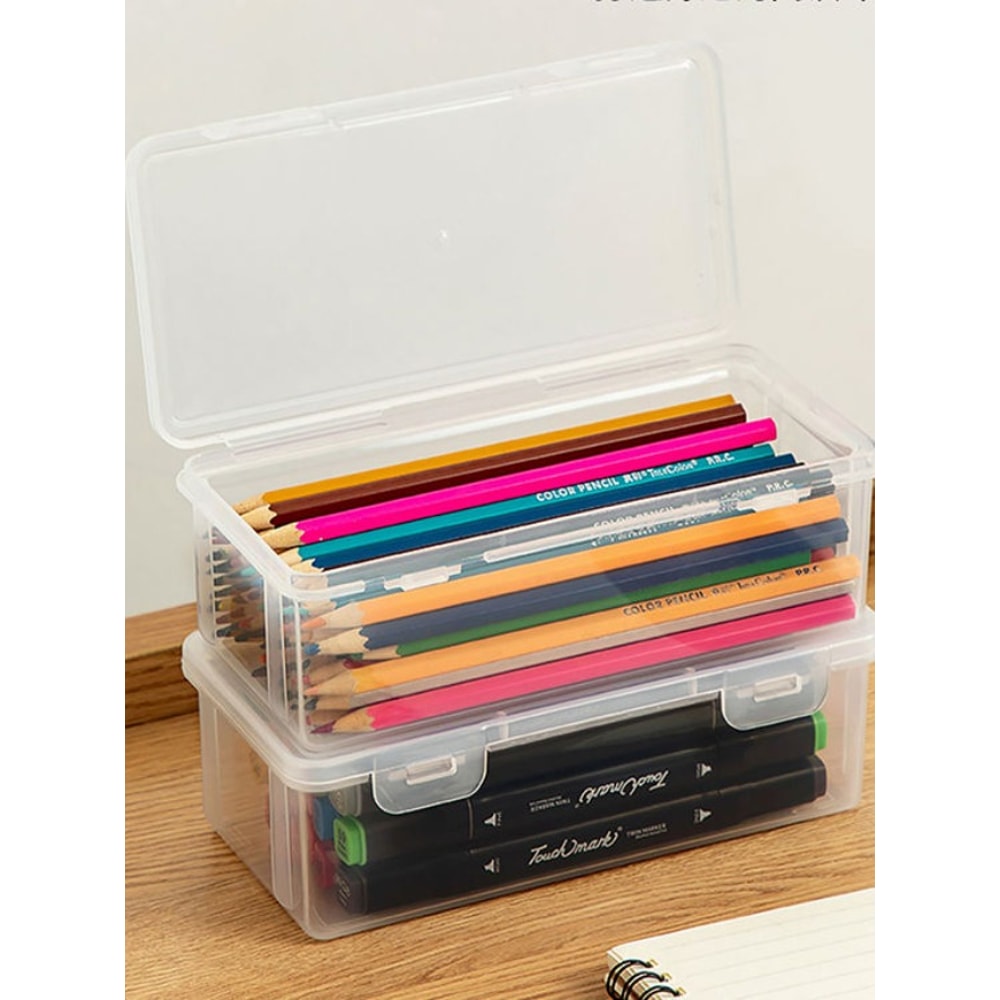 Clear Pencil Case Art Supply Organizer Portable Pastel Storage Box 1
