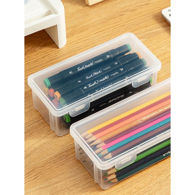 Clear Pencil Case Art Supply Organizer Portable Pastel Storage Box 4
