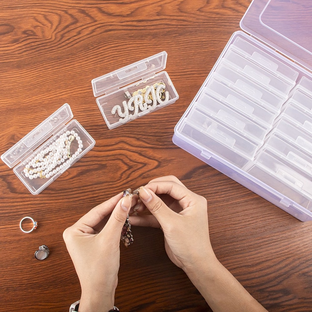 Clear Grid Jewelry Organizer Box Portable Storage Box For Beads Crafts And Accessories 6