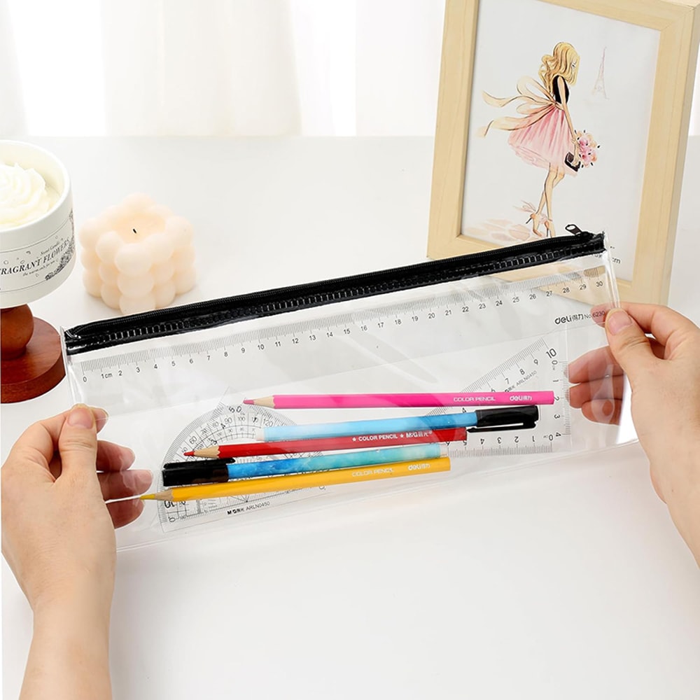 Clear Waterproof Pencil Case Set Transparent PVC Storage Pouch For Travel Makeup Office Essentials 4