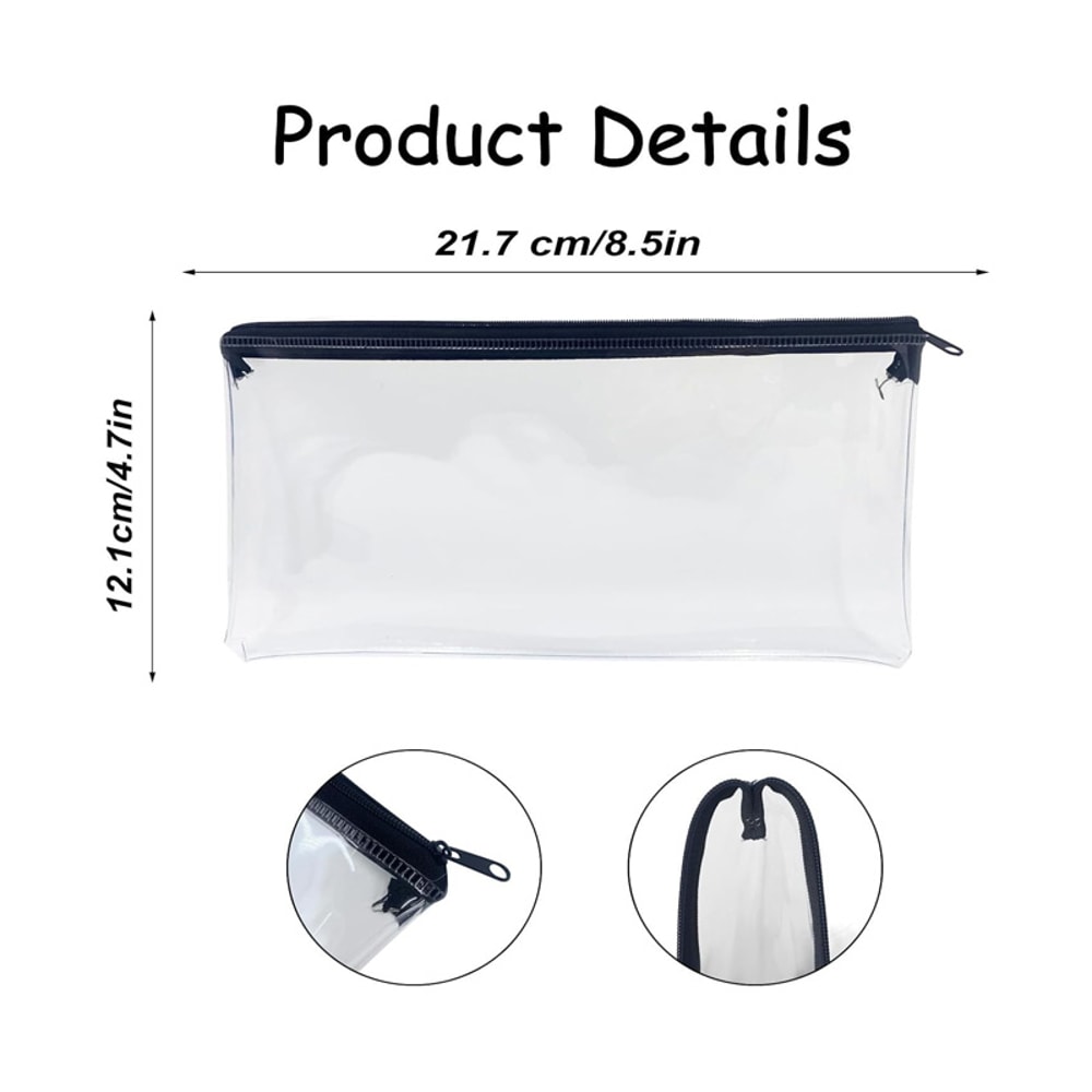 Clear Waterproof Pencil Case Set Transparent PVC Storage Pouch For Travel Makeup Office Essentials 5
