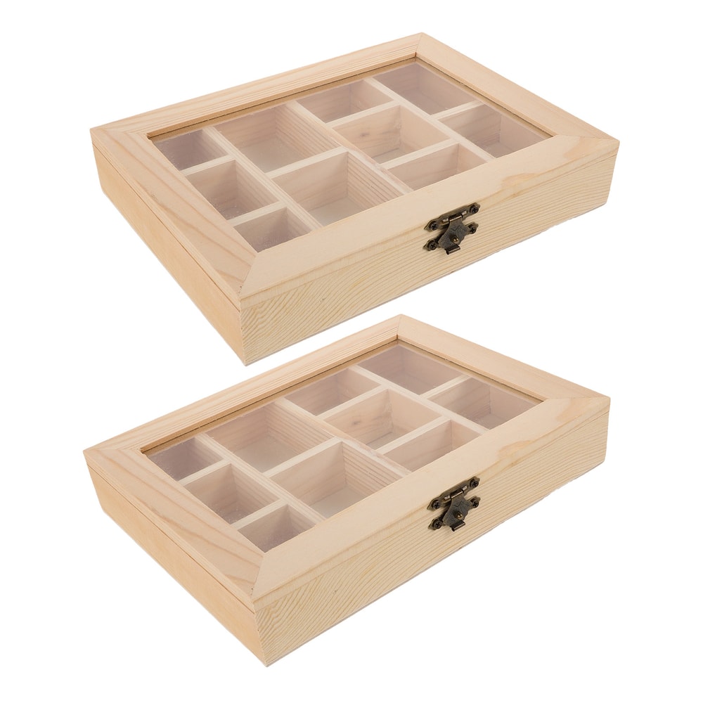 Wooden Rock Crystal Display Case With Glass Lid Vintage Crystal Storage Box Organizer 3