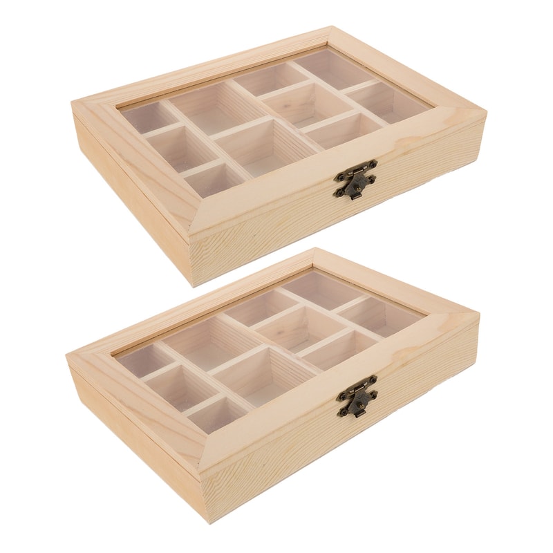 Wooden Rock Crystal Display Case With Glass Lid Vintage Crystal Storage Box Organizer 3
