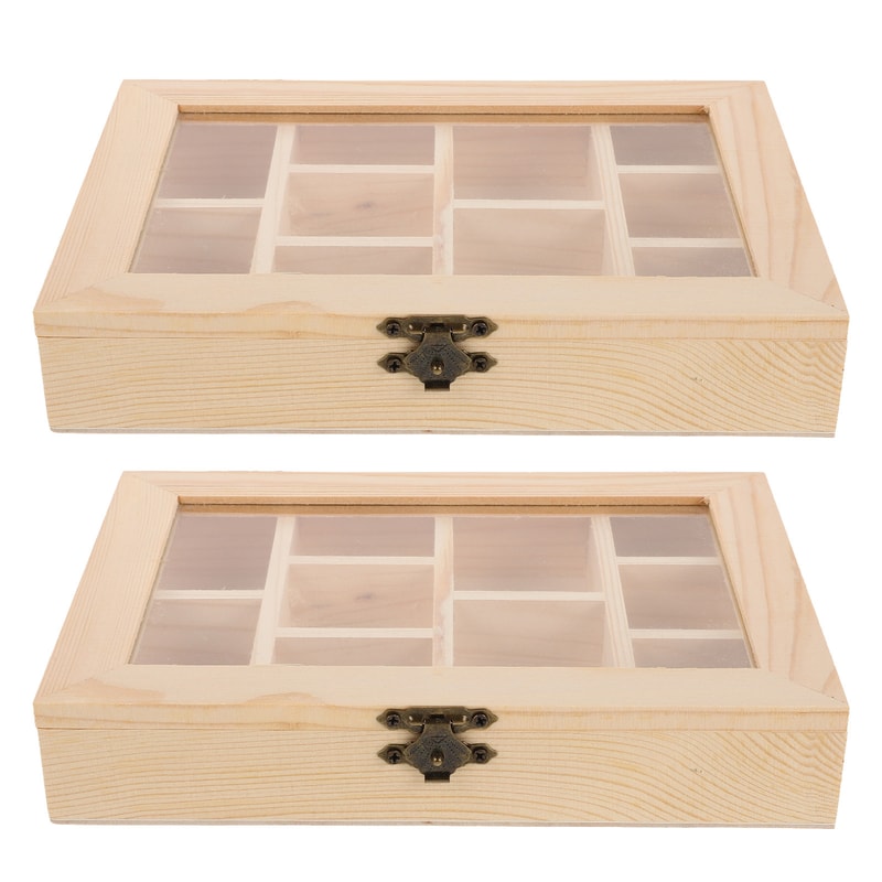 Wooden Rock Crystal Display Case With Glass Lid Vintage Crystal Storage Box Organizer 0