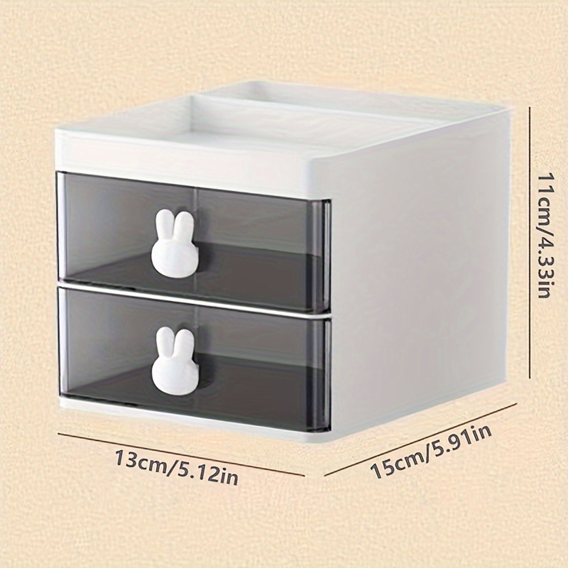 Transparent Rabbit Handle Makeup Organizer Drawer For Desk Storage Jewelry Cosmetics Box 2