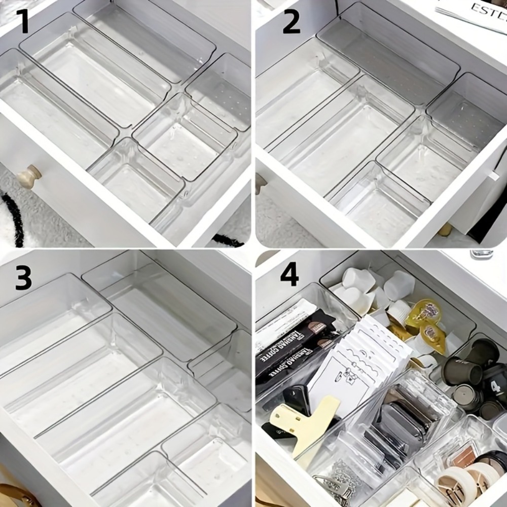 Clear Stackable Makeup Organizer Set Drawer Dividers For Cosmetics Desk Storage 2