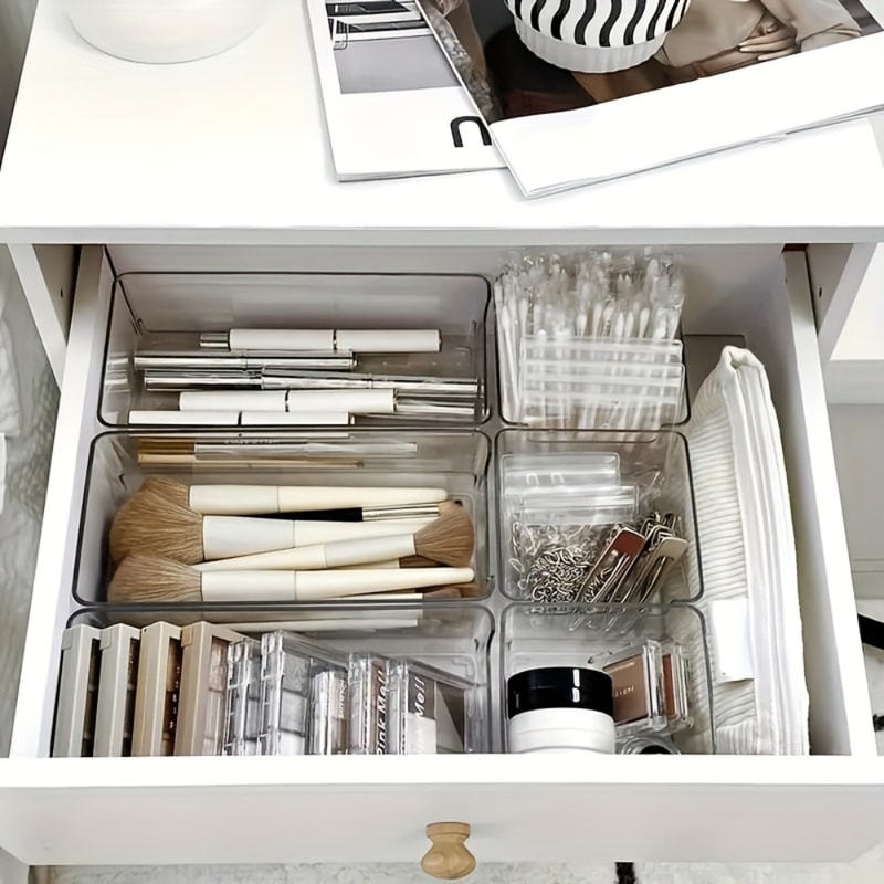 Clear Stackable Makeup Organizer Set Drawer Dividers For Cosmetics Desk Storage 3