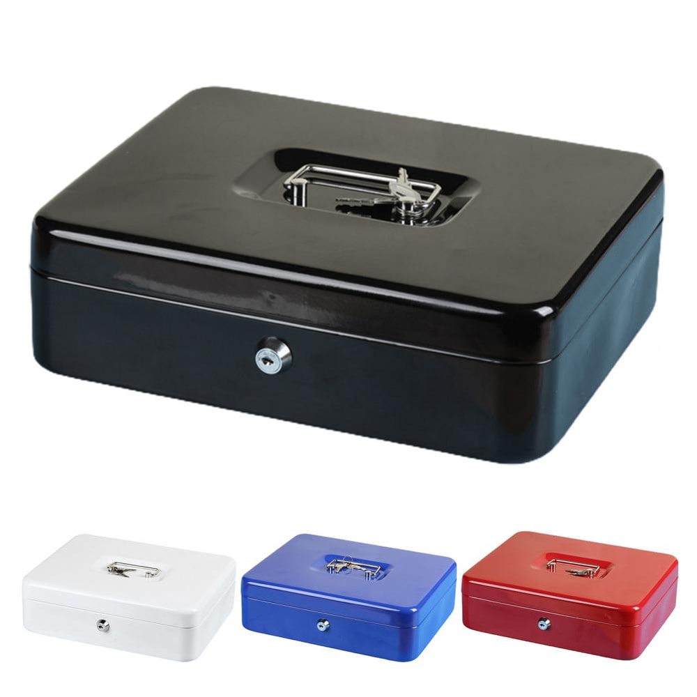 Portable Secure Cash Lock Box With Key Lock Fireproof Metal Money Organizer 1