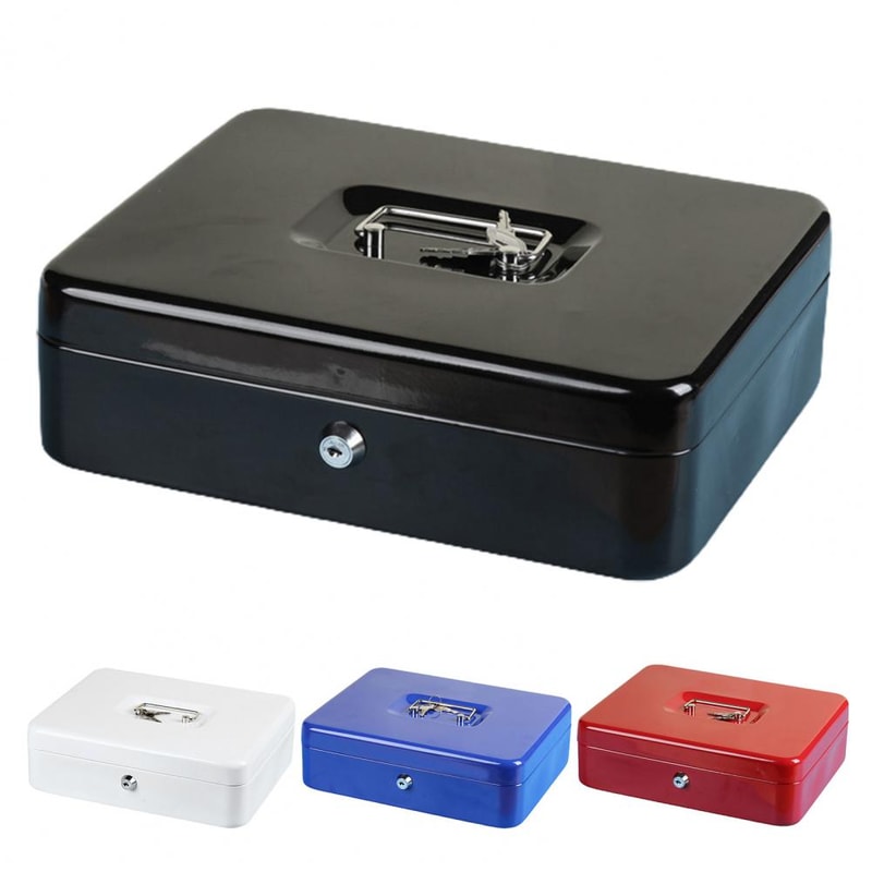 Portable Secure Cash Lock Box With Key Lock Fireproof Metal Money Organizer 1