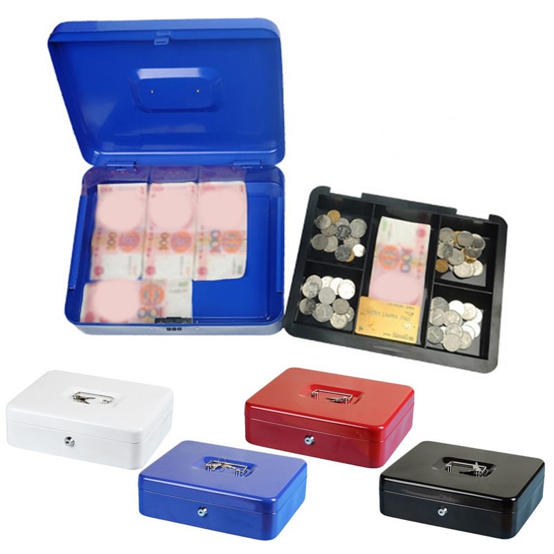 Portable Secure Cash Lock Box With Key Lock Fireproof Metal Money Organizer 3