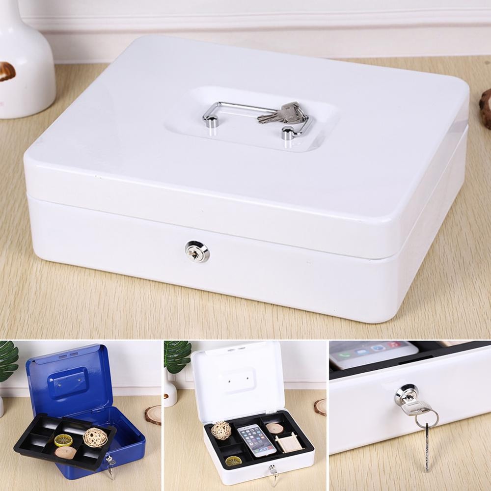 Portable Secure Cash Lock Box With Key Lock Fireproof Metal Money Organizer 5