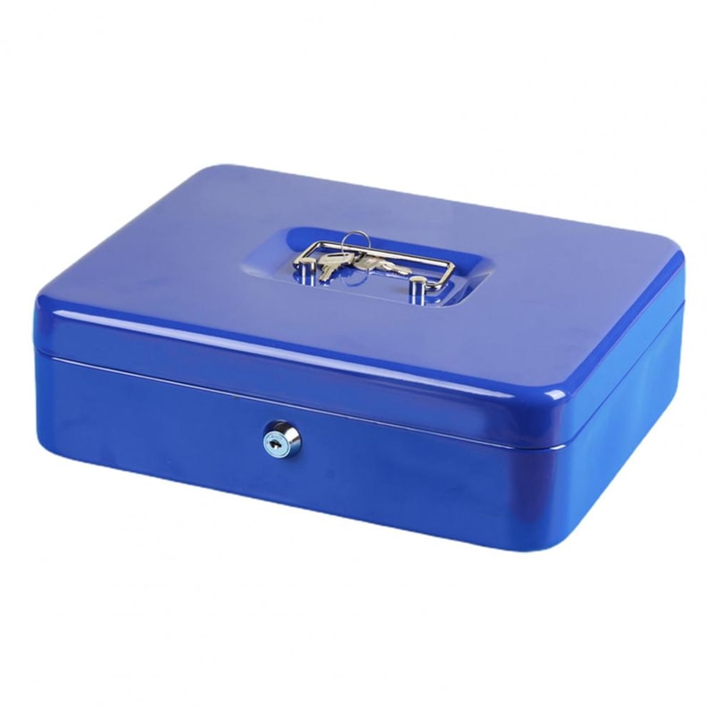 Portable Secure Cash Lock Box With Key Lock Fireproof Metal Money Organizer 6