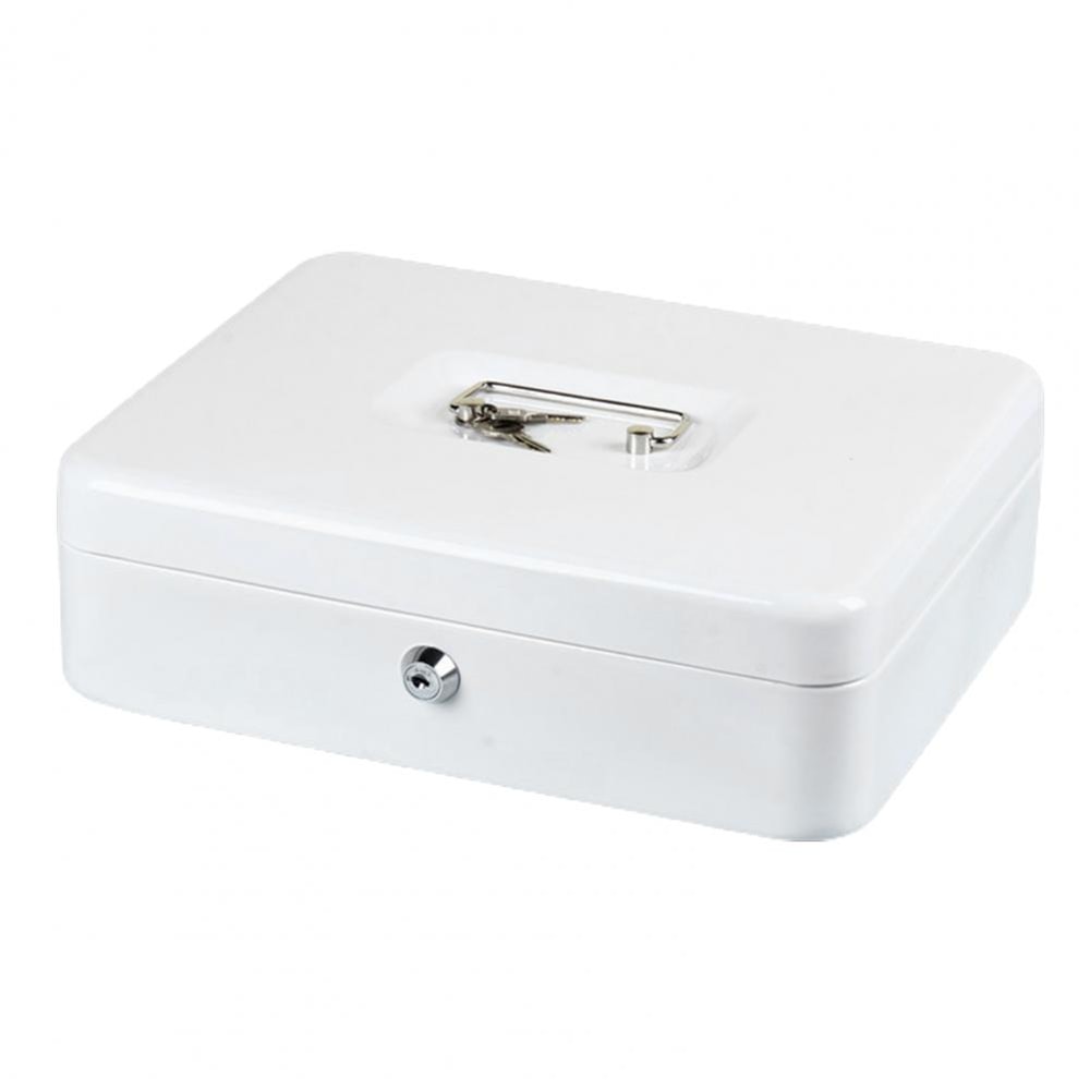 Portable Secure Cash Lock Box With Key Lock Fireproof Metal Money Organizer 2
