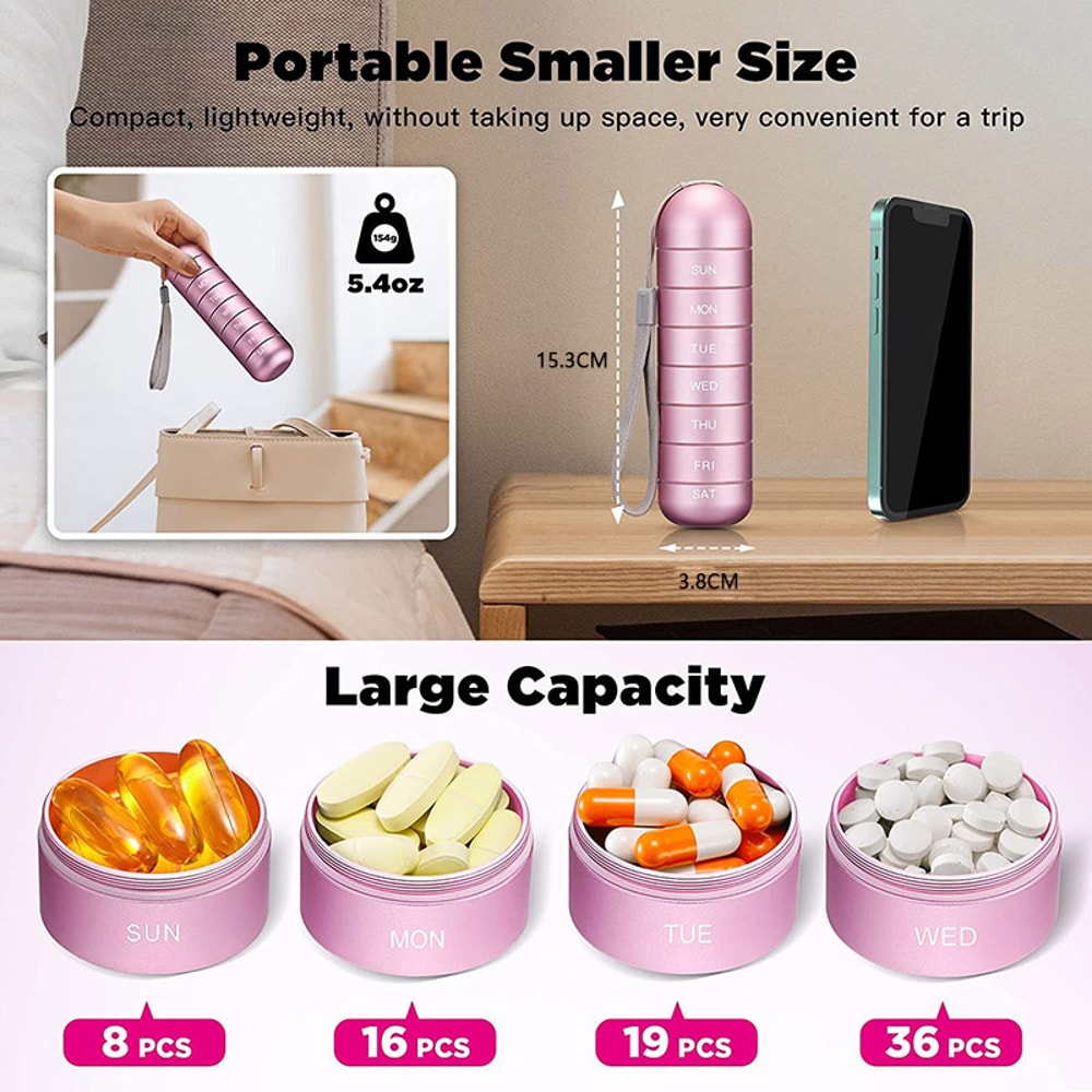 Waterproof Aluminum Pill Organizer Portable Medicine Box Weekly Travel Pill Holder With Keychain 6